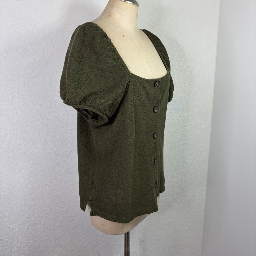 Madewell Jacquard square-neck puff sleeve top Green Size L, button front, casual - Picture 3 of 8